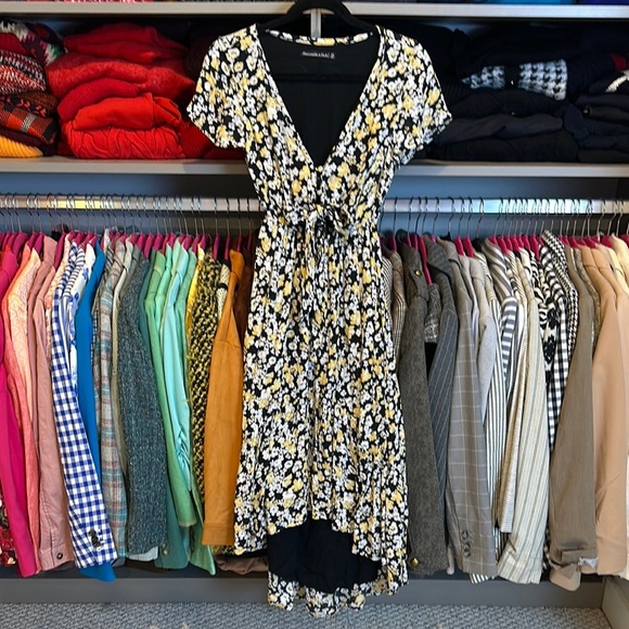 Abercrombie & Fitch black/yellow/white cut out front tie hi low midi dress XS - Picture 1 of 3
